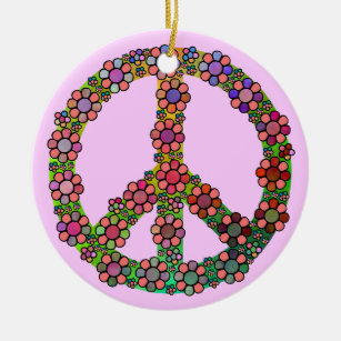 Ornamento De Cerâmica Símbolo do sinal de paz da flor colorido