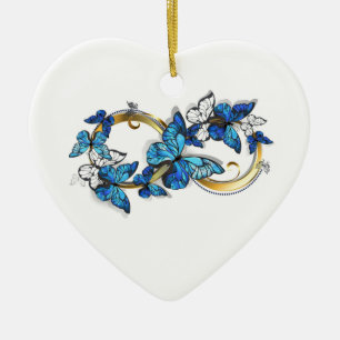Ornamento De Cerâmica Símbolo infinito de borboletas azuis Morpho