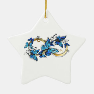 Ornamento De Cerâmica Símbolo Infinito de Borboletas Azuis Morpho
