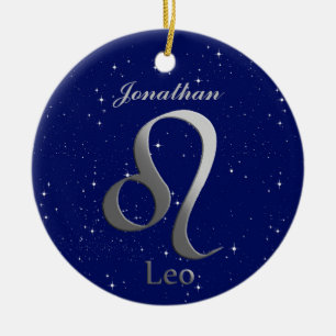 Ornamento De Cerâmica Símbolo Leo Sun com o nome