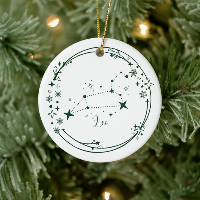 Ornamento De Cerâmica Símbolo Leo Zodiac, personalizado de Natal, verde (Árvore)