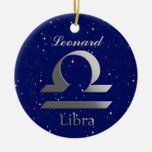 Ornamento De Cerâmica Símbolo Libra Sun com Nome