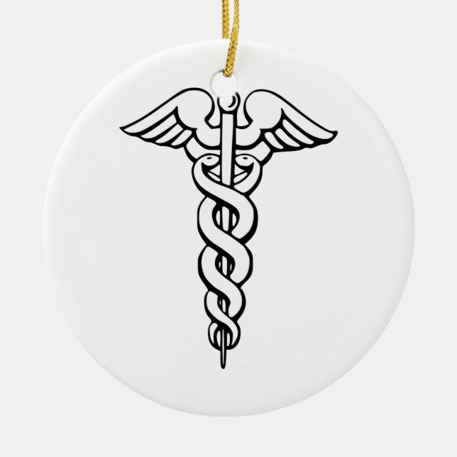 Ornamento De Cerâmica Símbolo médico de Caduceus (Frente)