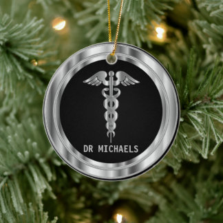 Ornamento De Cerâmica Símbolo Médico 👨⚕️ - Preto e Prata