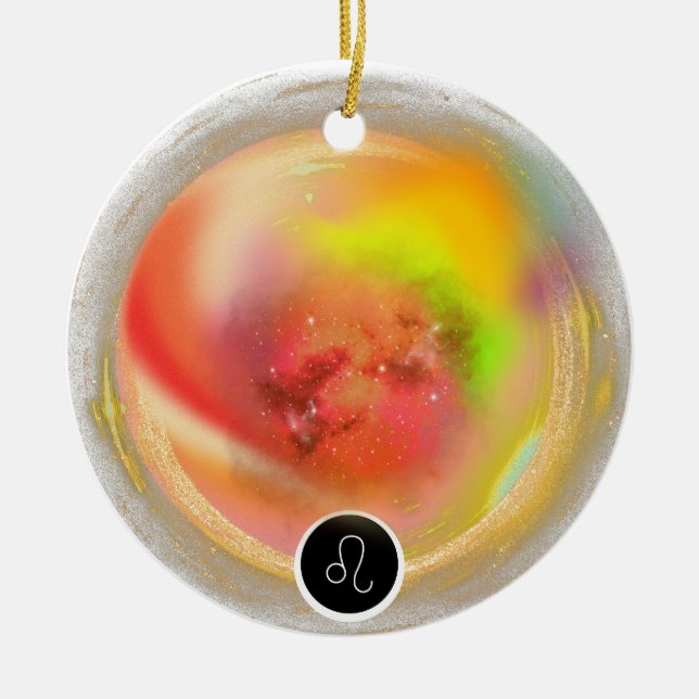 Ornamento De Cerâmica Símbolo Moderno Zodiac Cotação Leo | Elemento Fogo (Frente)