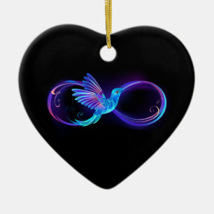 Ornamento De Cerâmica Símbolo Neon Infinity com Hummingbird brilhante