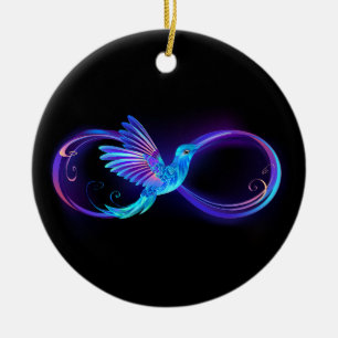 Ornamento De Cerâmica Símbolo Neon Infinity com Hummingbird brilhante