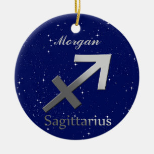 Ornamento De Cerâmica Símbolo Sagittarius de Sinal Sun com Nome