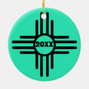 Ornamento De Cerâmica Símbolo Zia Add Christmas Tree Turquoise Holiday