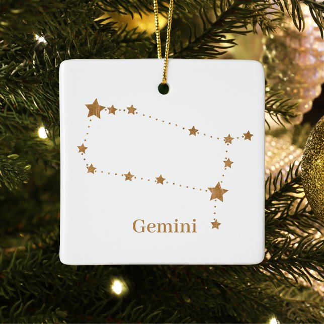 Ornamento De Cerâmica Símbolo Zodiac Moderno Gemini Dourado | Ar de elem (Criador carregado)