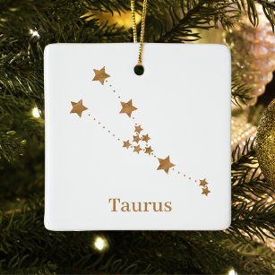 Ornamento De Cerâmica Símbolo Zodiac Moderno Taurus Dourado   Elemento T