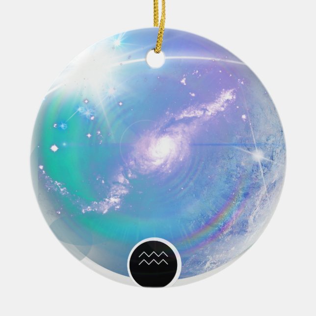 Ornamento De Cerâmica Símbolo Zodiano Moderno Aquarius Citar Elemento de (Frente)