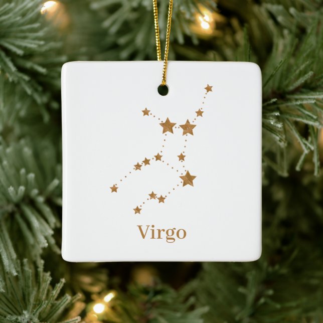 Ornamento De Cerâmica Símbolo Zodiano Moderno Dourado Virgo | Elemento T (Árvore)