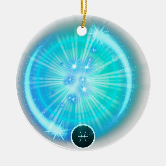 Ornamento De Cerâmica Símbolo Zodiano Moderno Peixes Citar Elemento Água (Frente)