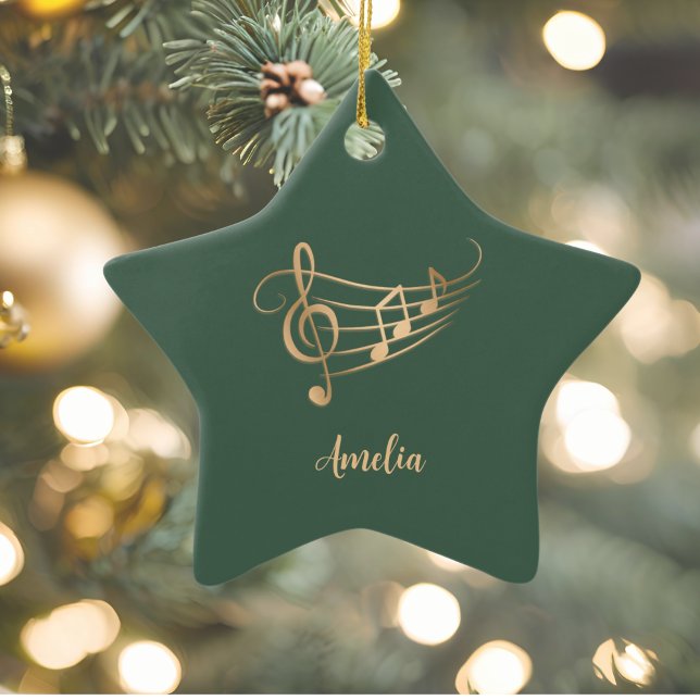 Ornamento De Cerâmica Simple Custom Name Musical Elegant Christmas (Criador carregado)