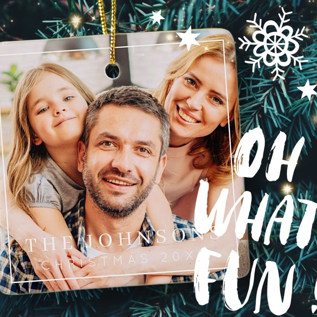Ornamento De Cerâmica Simple Frame Modern Chic Family Photo Holiday (Criador carregado)