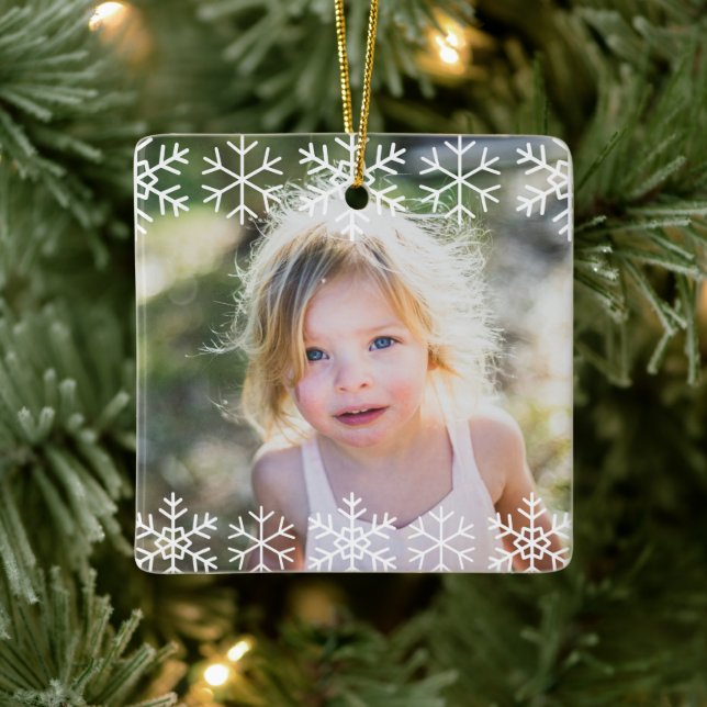Ornamento De Cerâmica Simple Kids Photo Keepsake Snowflakes (Árvore)