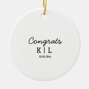 Ornamento De Cerâmica Simple minimal congrats add letters monogram date