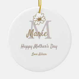 Ornamento De Cerâmica simple minimal mother's day monogram golden gray f
