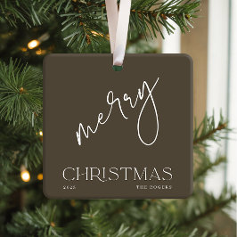 Ornamento De Cerâmica Simple Minimal Olive White Family Name Christmas
