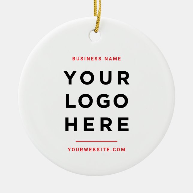 Ornamento De Cerâmica Simple Minimalist | Custom Business Logo Red (Frente)