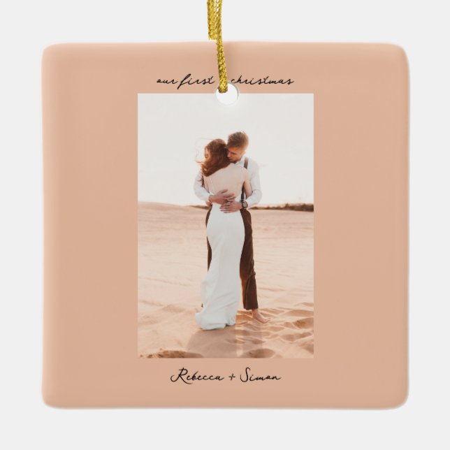 Ornamento De Cerâmica Simple Minimalist Script Photo (Frente)