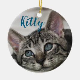 Ornamento De Cerâmica Simple Modern Custom Cat Name and Photo 