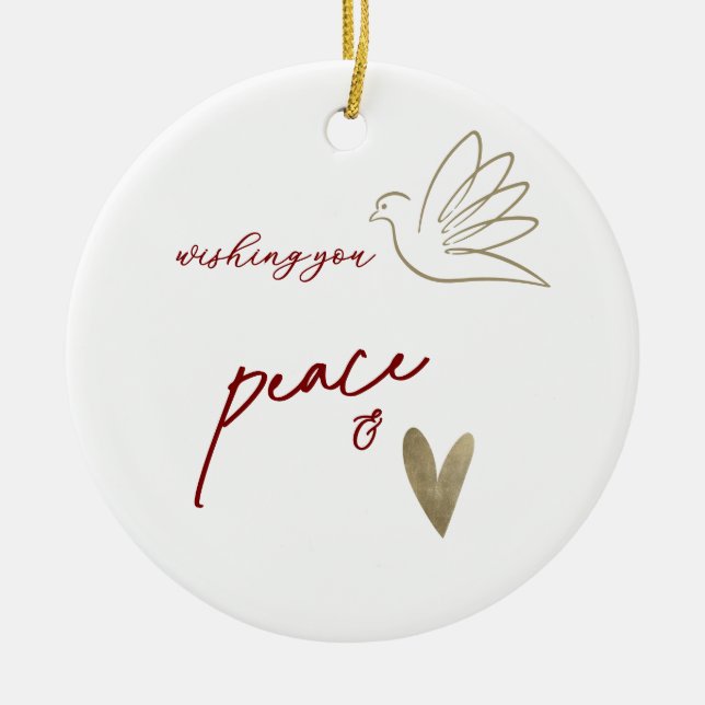 Ornamento De Cerâmica Simple Peace & Love Dove Photo Christmas Card (Frente)