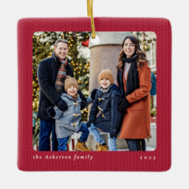 Ornamento De Cerâmica Simple red frame one photo Christmas