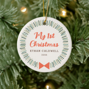 Ornamento De Cerâmica Simple Wreath First Christmas Ornament - Beige
