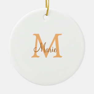 Ornamento De Cerâmica simples adicionar nome monograma laranja marrom th