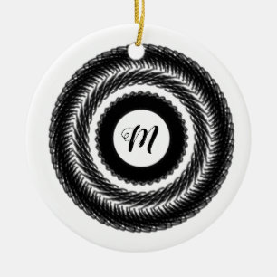 Ornamento De Cerâmica simples e personalizado BLACK mandala monograma ad