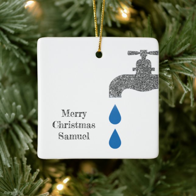 Ornamento De Cerâmica Simples Faucet Plumber Branco Feliz Natal (Árvore)