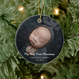 Ornamento De Cerâmica Simples Foto do bebê moderno Meu Primeiro Natal
