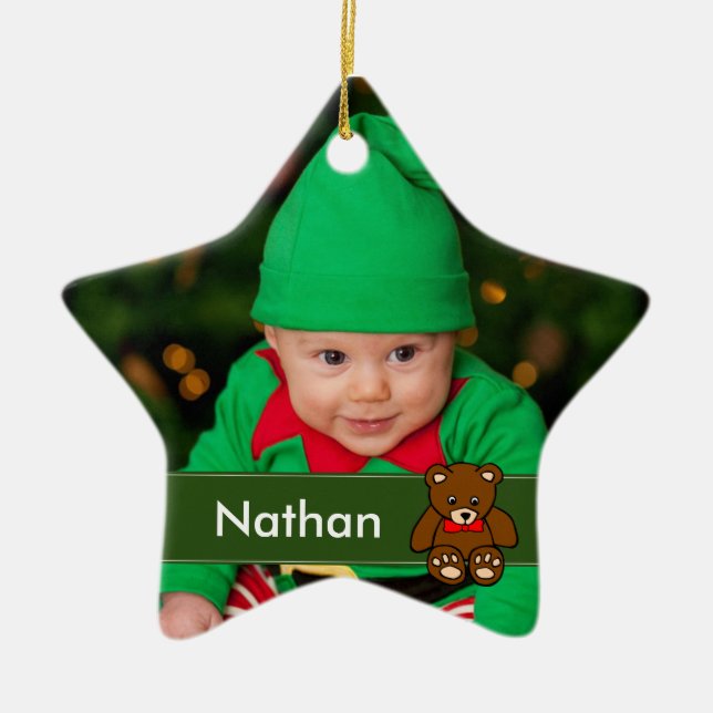 Ornamento De Cerâmica Simples Foto personalizada de bebê Natal (Frente)
