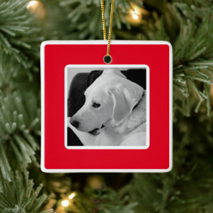 Ornamento De Cerâmica Simples Foto Vermelha e Branco Natal
