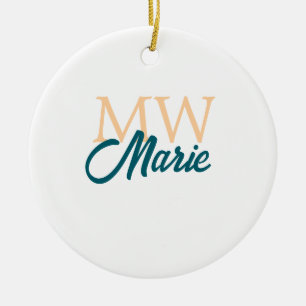 Ornamento De Cerâmica simples minimal adicionar nome monograma laranja a