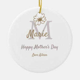Ornamento De Cerâmica simples monograma do dia das mães dourado cinza f