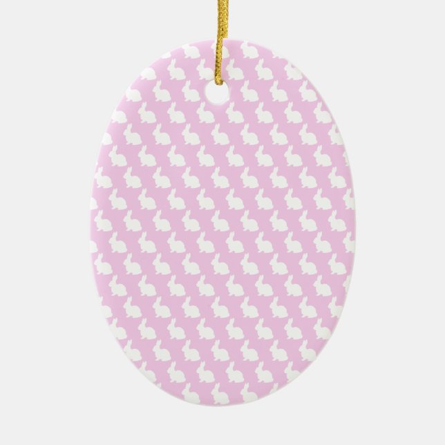 Ornamento De Cerâmica Simples rosa e coelho branco da Páscoa (Frente)