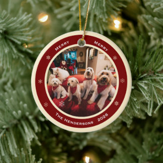 Ornamento De Cerâmica Simples Saudação e Ano de Foto Personalizada Rústi