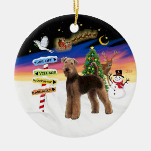 Ornamento De Cerâmica Sinais Xmas - Airedale (em pé)
