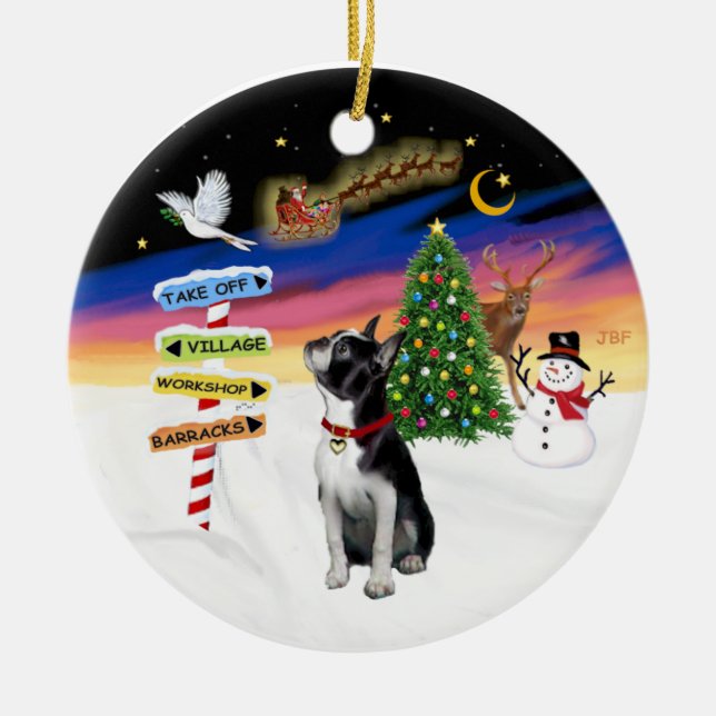 Ornamento De Cerâmica Sinais Xmas - Boston Terrier #3 (Frente)