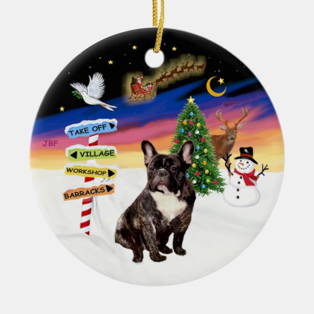 Ornamento De Cerâmica Sinais Xmas - Brindle French Buldog (Frente)