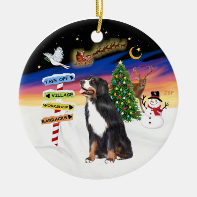 Ornamento De Cerâmica Sinais Xmas - Cão de Montanha Bernês (Frente)