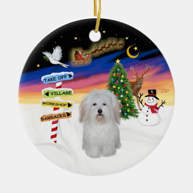Ornamento De Cerâmica Sinais Xmas - Coton de Tulear #3 (Frente)