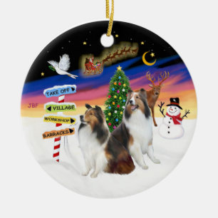 Ornamento De Cerâmica Sinais Xmas - Dois Shetland Sheepdog (D-L)