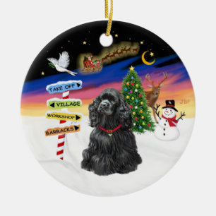 Ornamento De Cerâmica Sinais Xmas - Espanhol de Cocker Preto