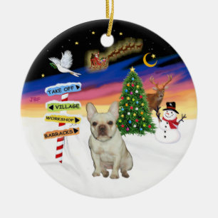 Ornamento De Cerâmica Sinais Xmas - Fawn French Buldogue #1