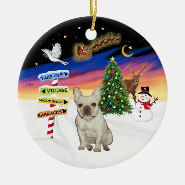 Ornamento De Cerâmica Sinais Xmas - Fawn French Buldogue #1 (Frente)