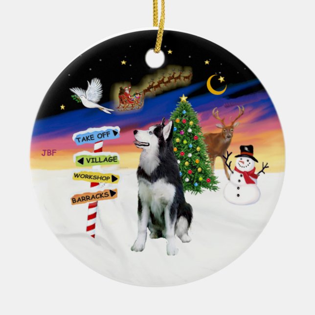Ornamento De Cerâmica Sinais Xmas - Husky Siberiano nº 1 (Frente)